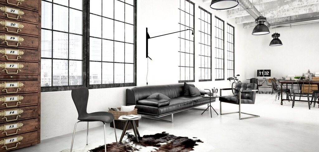 3d rendering of a modern industrial style loft