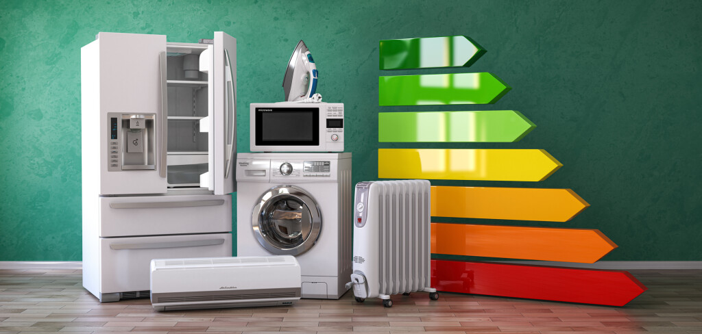 Energy efficiency of home kitchen appliances concept. 3d illustration
