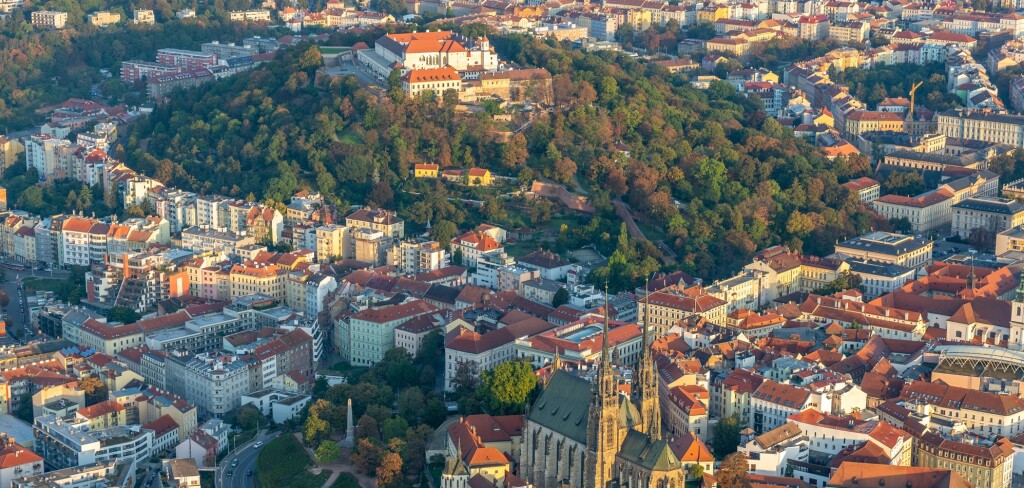 Aerial view of Brno city centre with its most know historic buildings